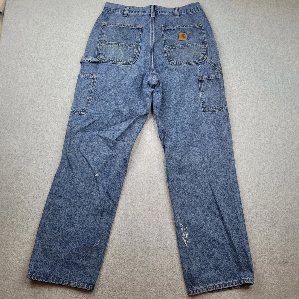 Carhartt Carpenter Jeans Mens 33x32 Blue B13-DPS Workwear Denim Distressed
